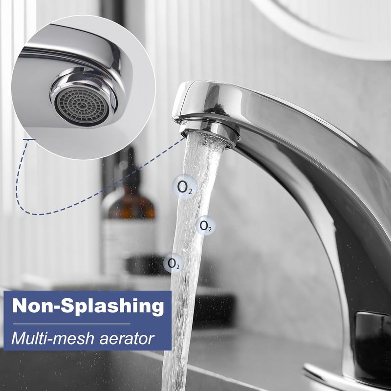 BATHFINESSE Touchless Bathroom Sink Faucet Commercial Infrared Motion Sensor, Battery or Plug-in Powered, Hot & Cold Mixer Tap, Hands-Free Faucet with Hole Cover Plate, Chrome - Image 2